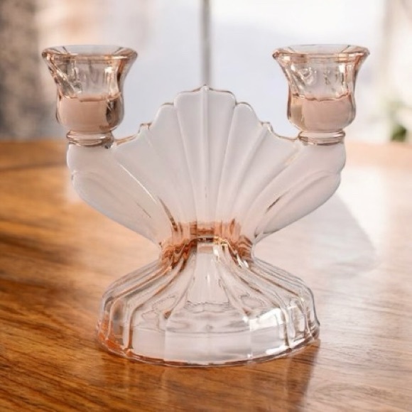 Jeannette Glass Other - Jeannette Glass Company 1930s Pink Swirl Depression Glass Double Candleholder